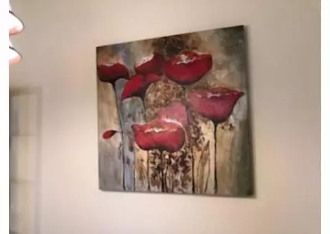 Beautiful canvas painting with red flowers