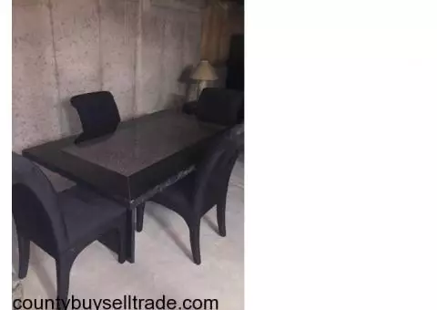 Granite Dining table with 4 chairs-black and gray granite