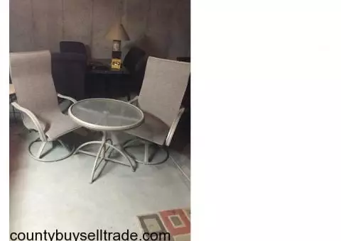 Outdoor glass top  table and 2 chairs